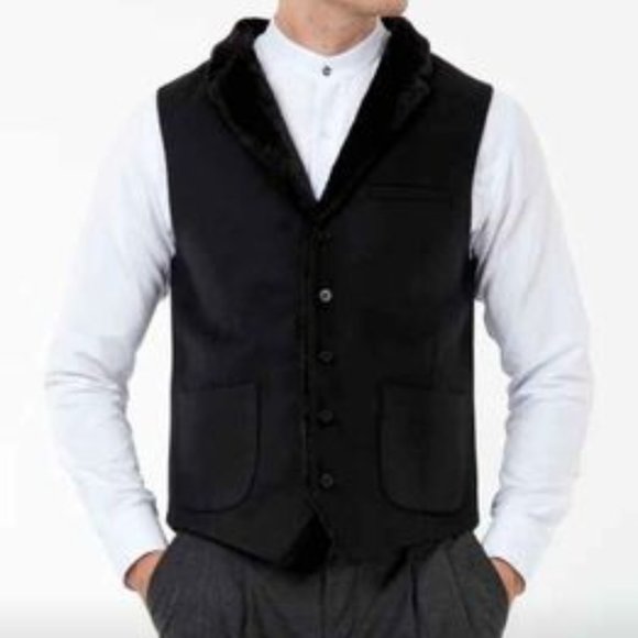 JACK Martin Black Flannel Waist Coat 5 buttons patch pockets - Picture 1 of 6